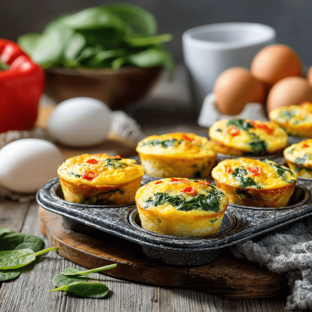 high-protein egg muffins on wooden counter