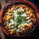 One-Pot Beefaroni Recipe in rustic pot