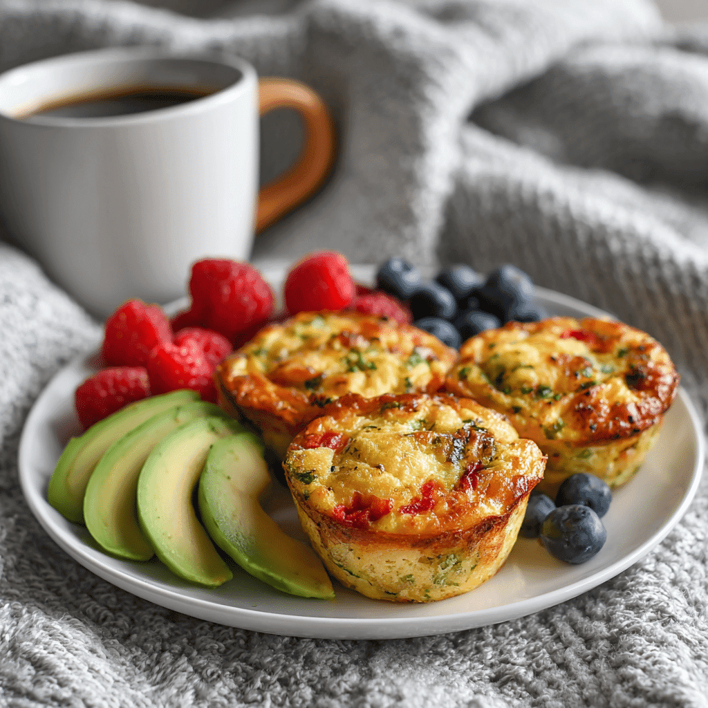 Served high-protein egg muffins with avocado and fruit