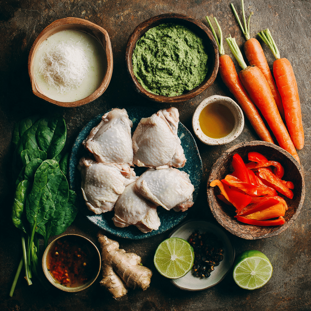 Ingredients for green curry chicken soup