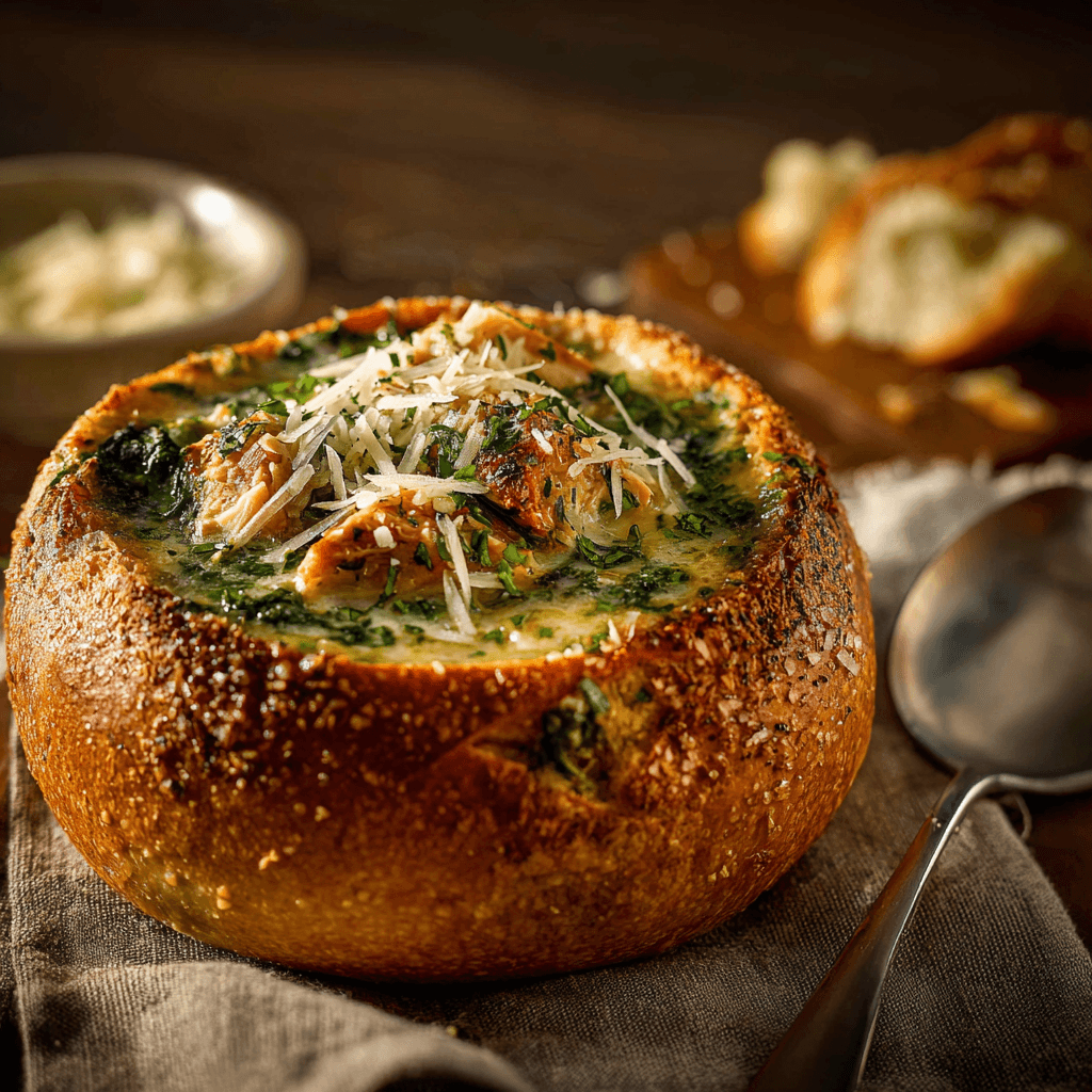 Served Chicken & Spinach Parmesan Soup