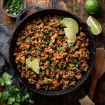 Easy Mexican ground beef dinner in skillet