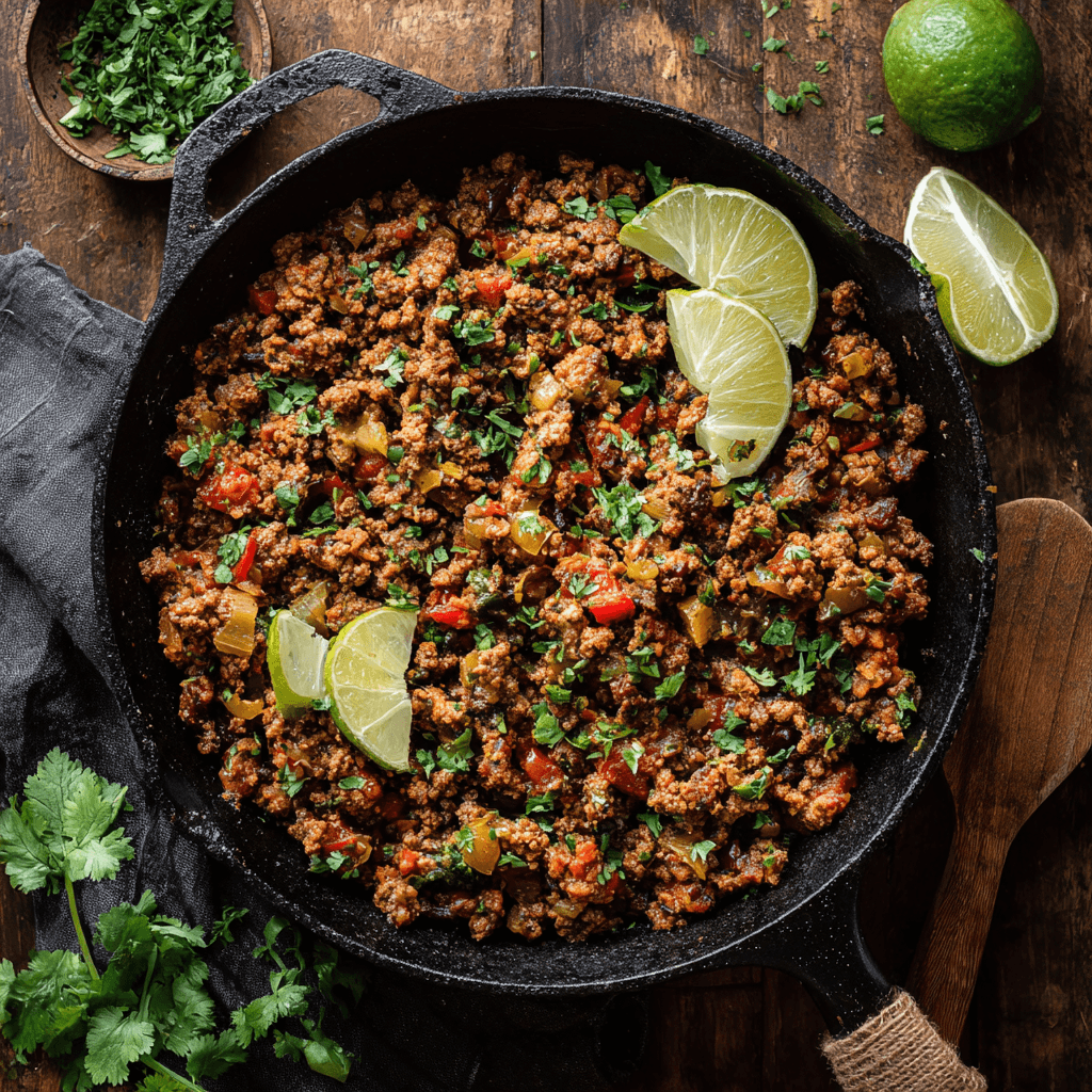 Easy Mexican ground beef dinner in skillet