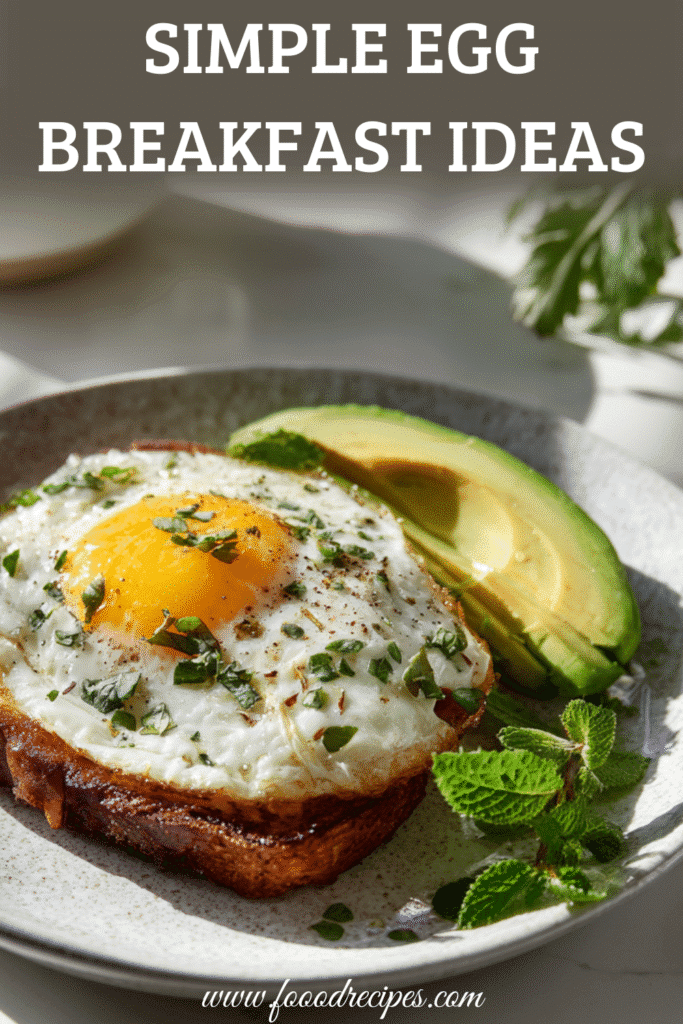 Simple egg breakfast ideas featuring fried egg on toast with avocado slices