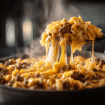 Cheesy ground beef weeknight meal in skillet