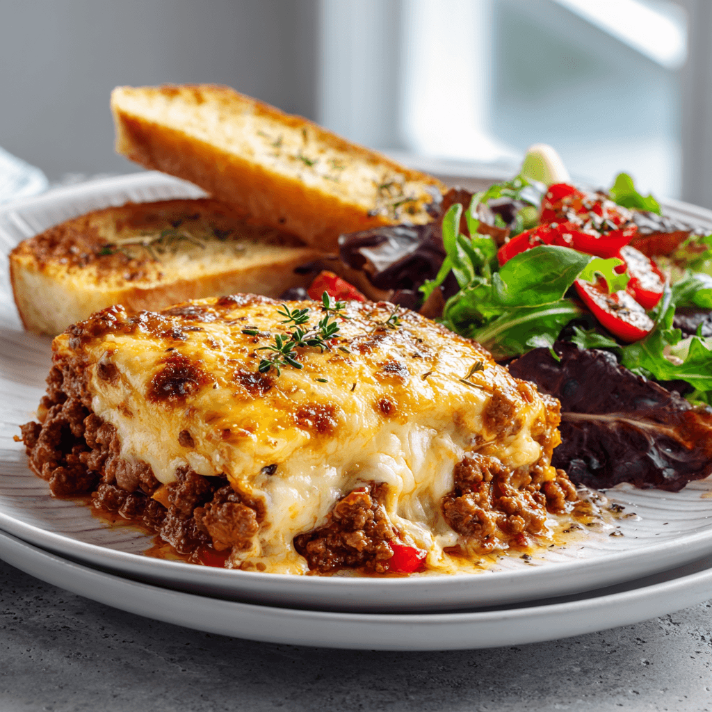 Serving Ground Beef Casserole with Cheese