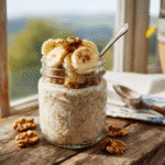 Banana Bread Protein Overnight Oats in a jar