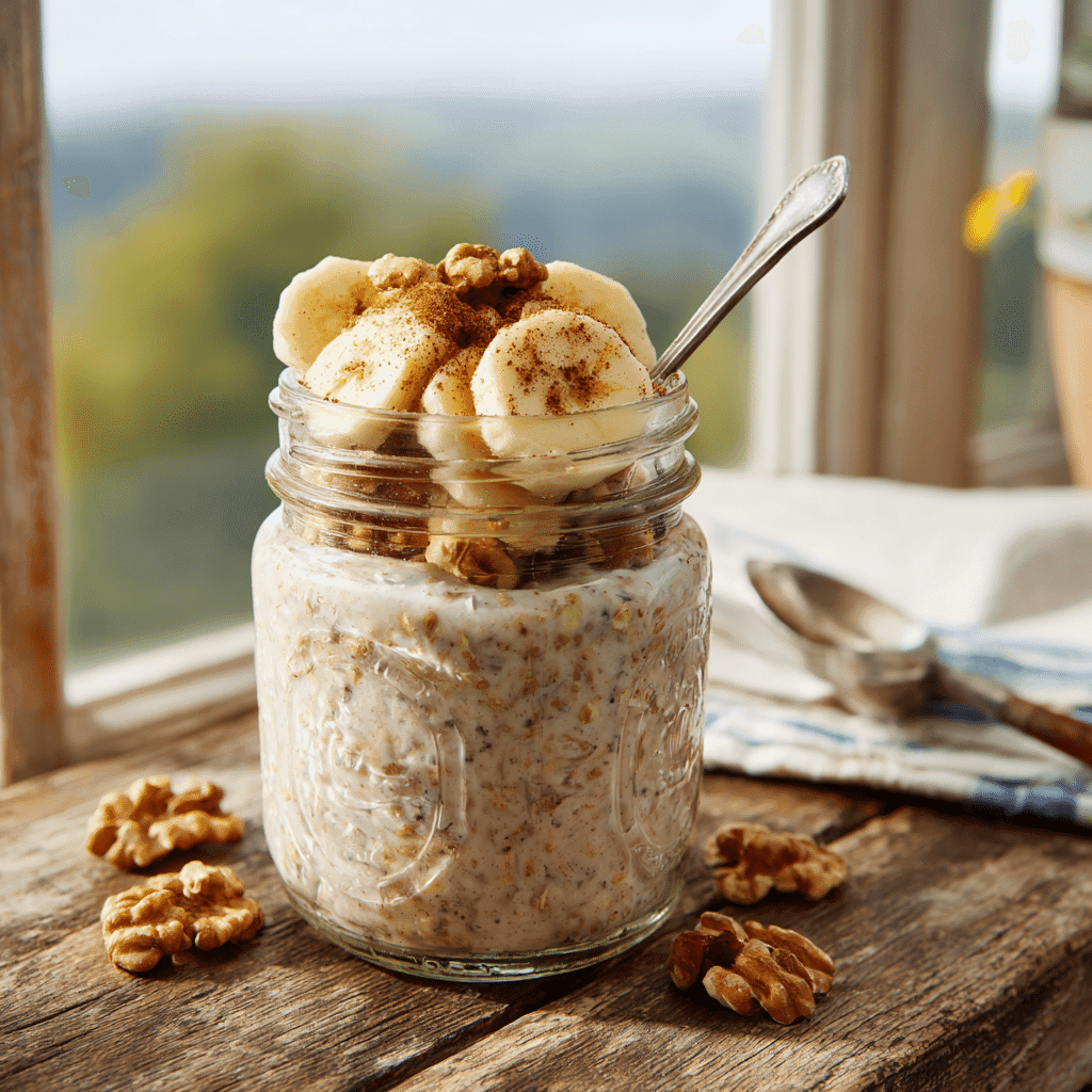 Banana Bread Protein Overnight Oats in a jar