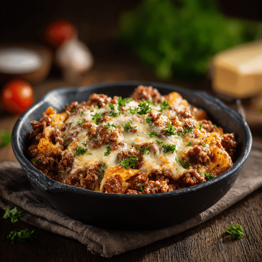 Serving one-pan ground beef dinner recipe