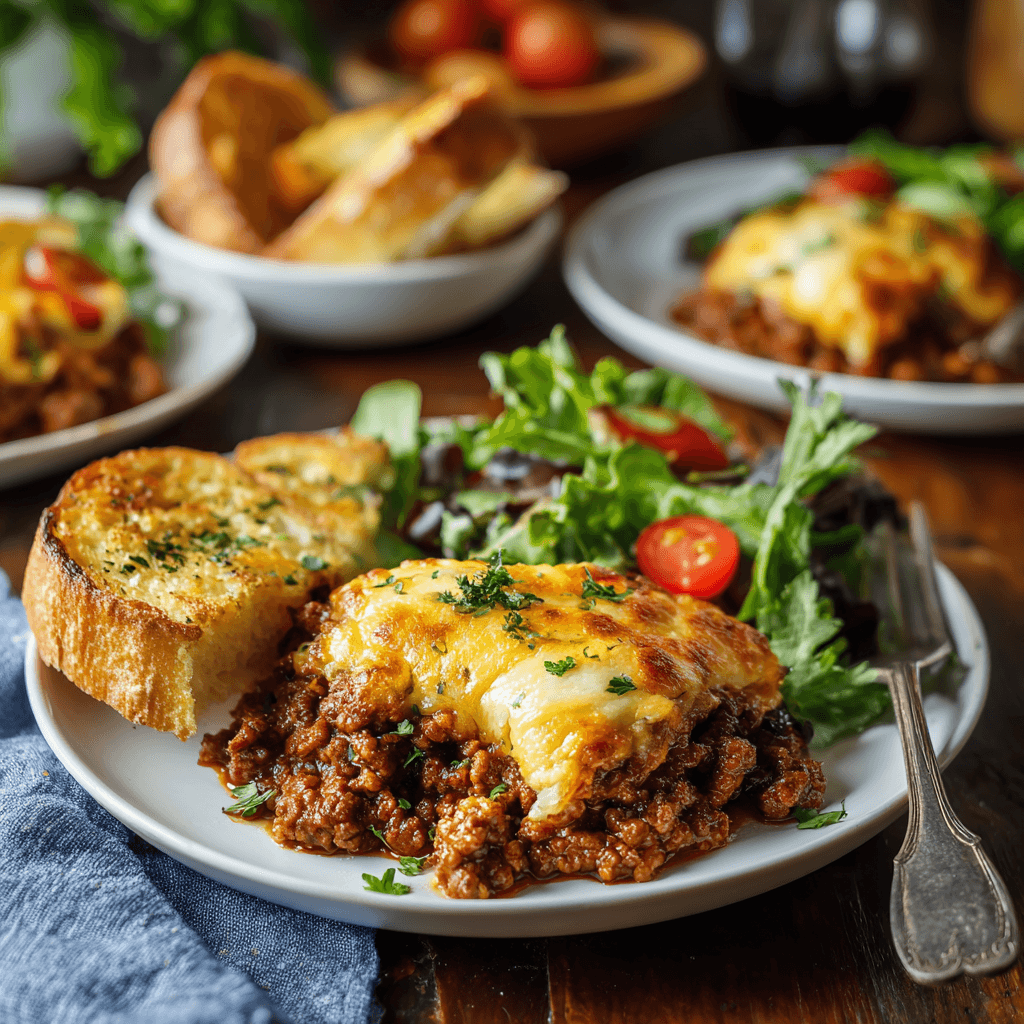 Serving cheesy ground beef weeknight meal