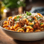Ground Beef Pasta with Cottage Cheese creamy bowl