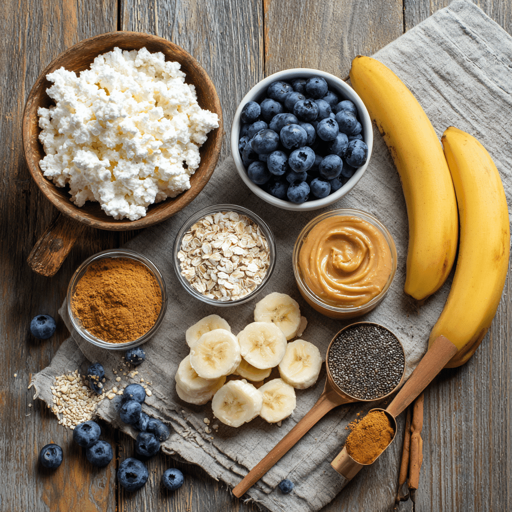 Ingredients for cottage cheese protein breakfast bowl