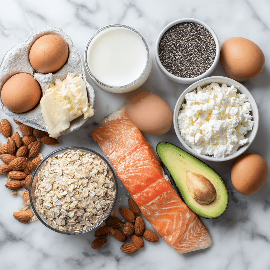 Ingredients for protein-packed healthy breakfast ideas