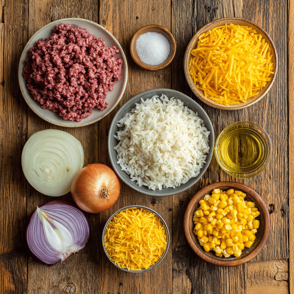 Ingredients for Cheesy Ground Beef Taco Skillet