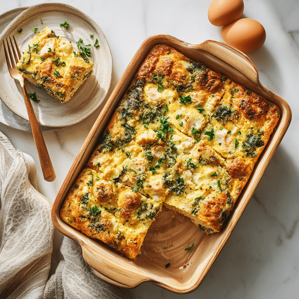 Baked Protein Breakfast Recipes casserole sliced and ready