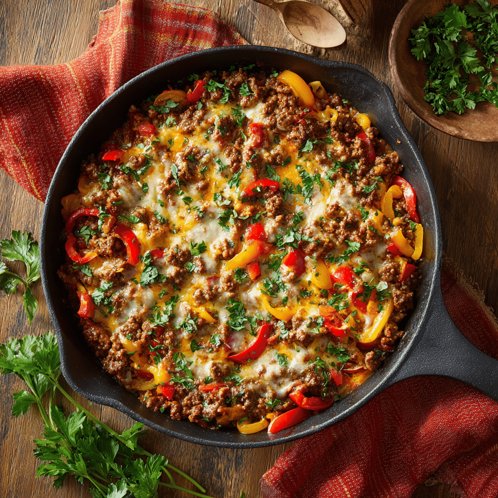 easy ground beef supper idea in skillet