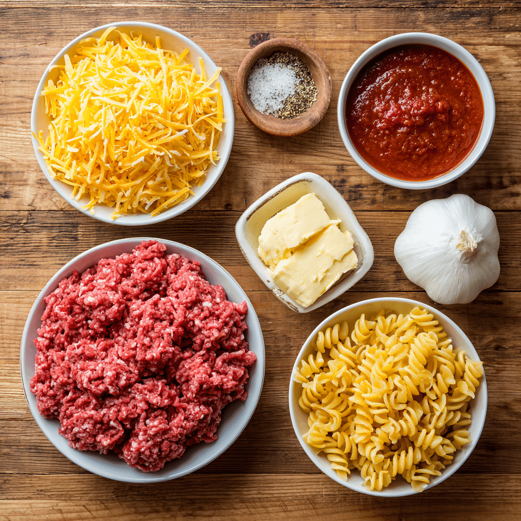 Ingredients for Ground Beef Casserole with Cheese