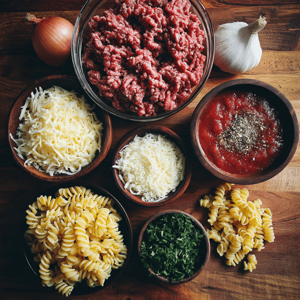 Ingredients for Ground Beef Casserole for Busy Nights