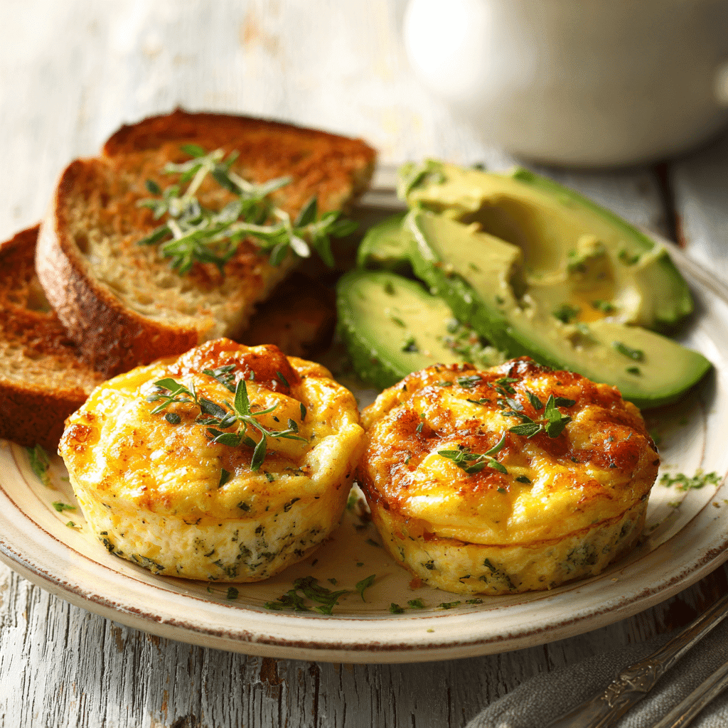 Served Make-Ahead Savory Breakfast Eggs on plate