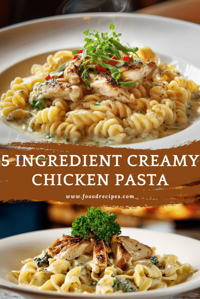 5 ingredient creamy chicken pasta served with grilled chicken and creamy sauce