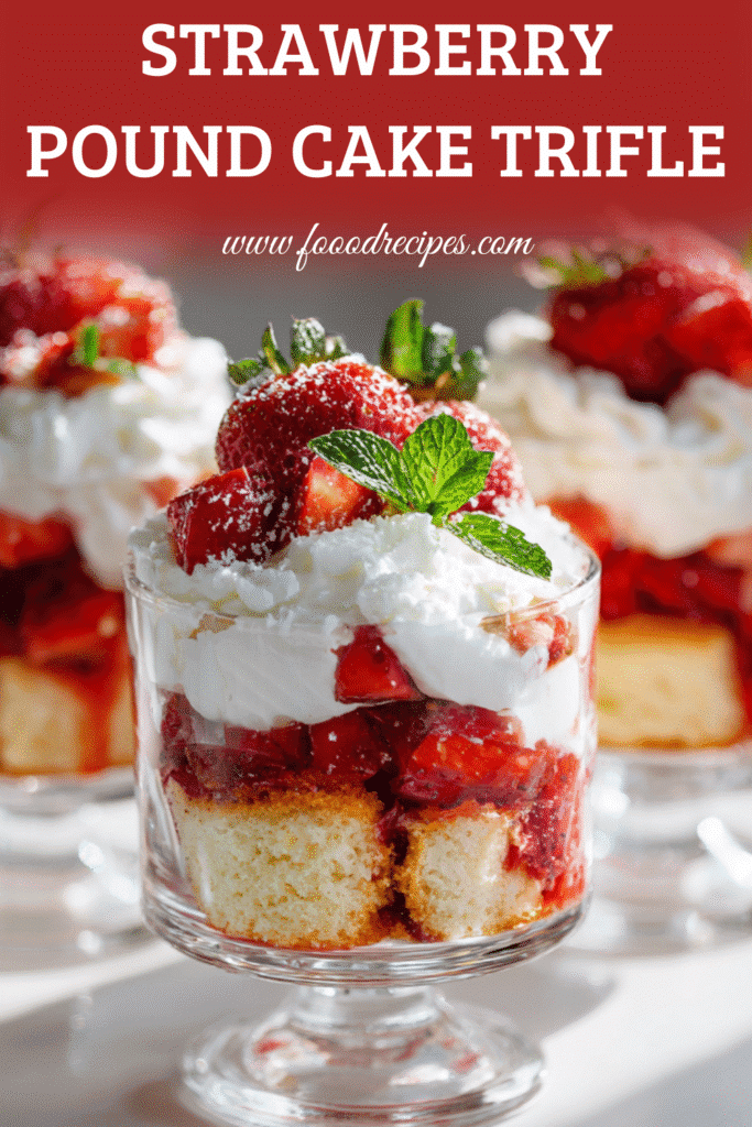 Easy Strawberry Pound Cake Trifle with Whipped Cream layered dessert recipe