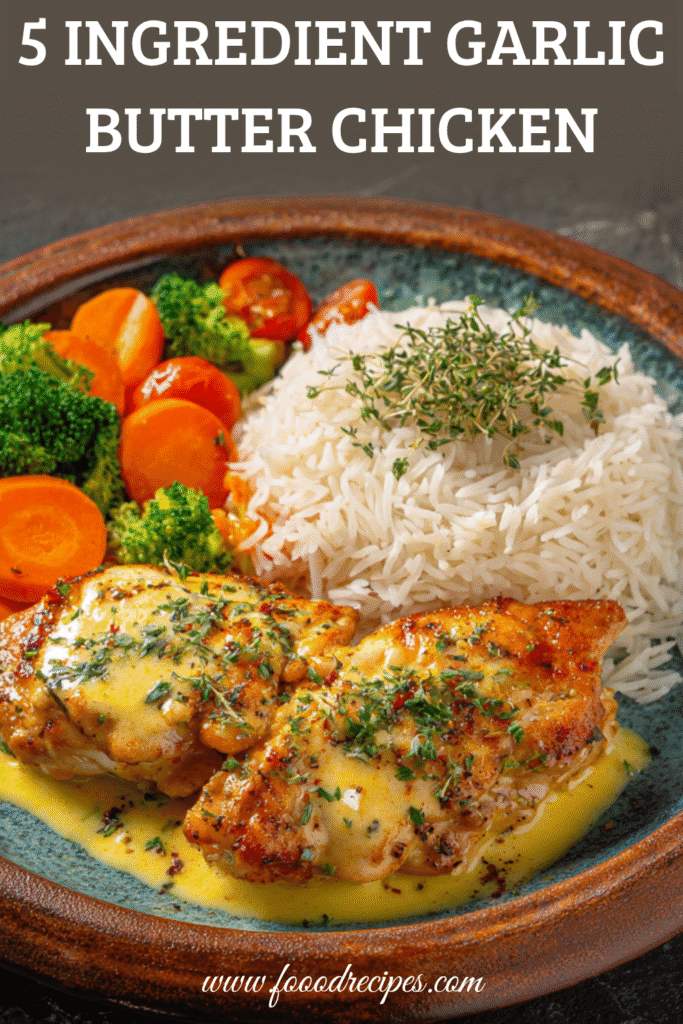 5 ingredient garlic butter chicken served with rice and vegetables