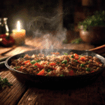 Ground beef dinner ready in 30 minutes in skillet