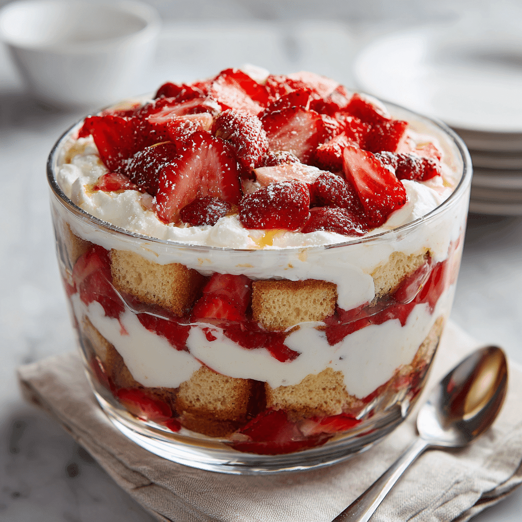 No-Bake Strawberry Cheesecake Trifle layered dessert