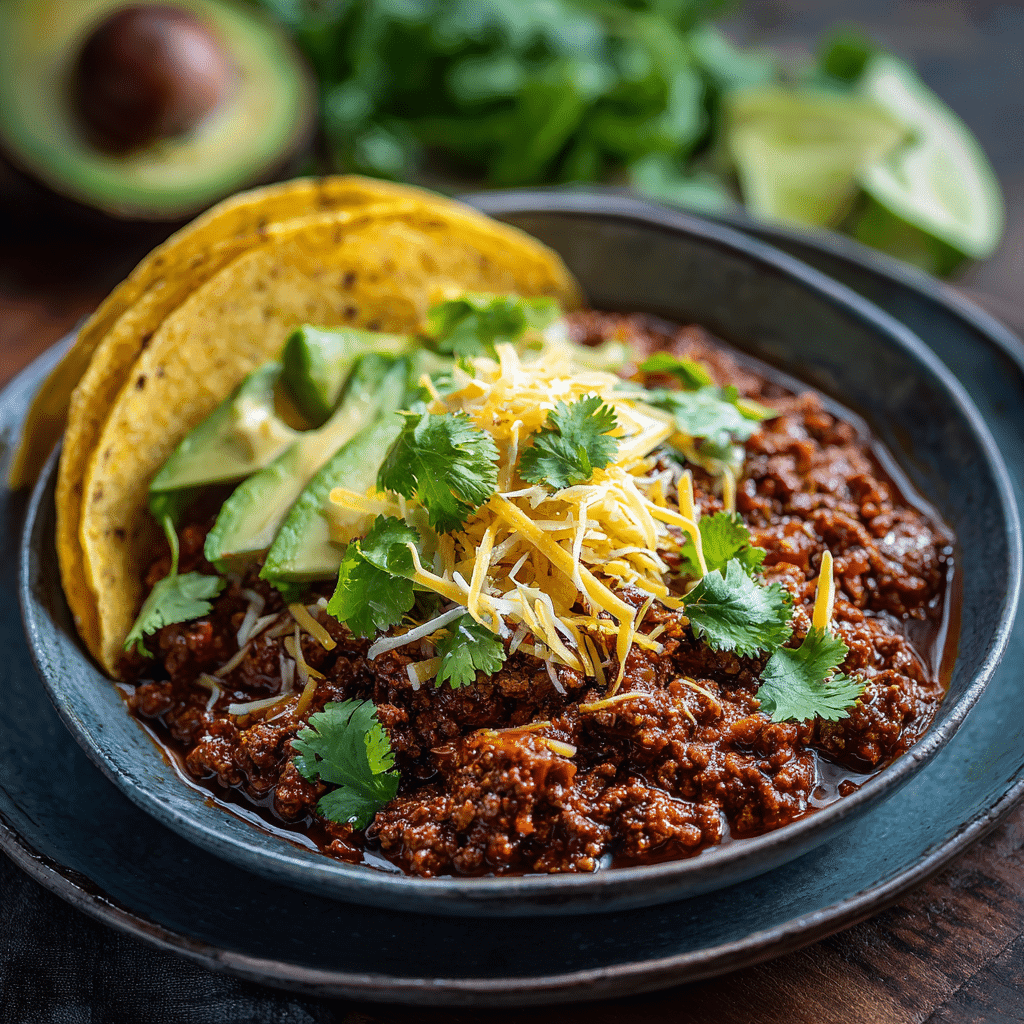 lazy crockpot taco beef dinner served with toppings