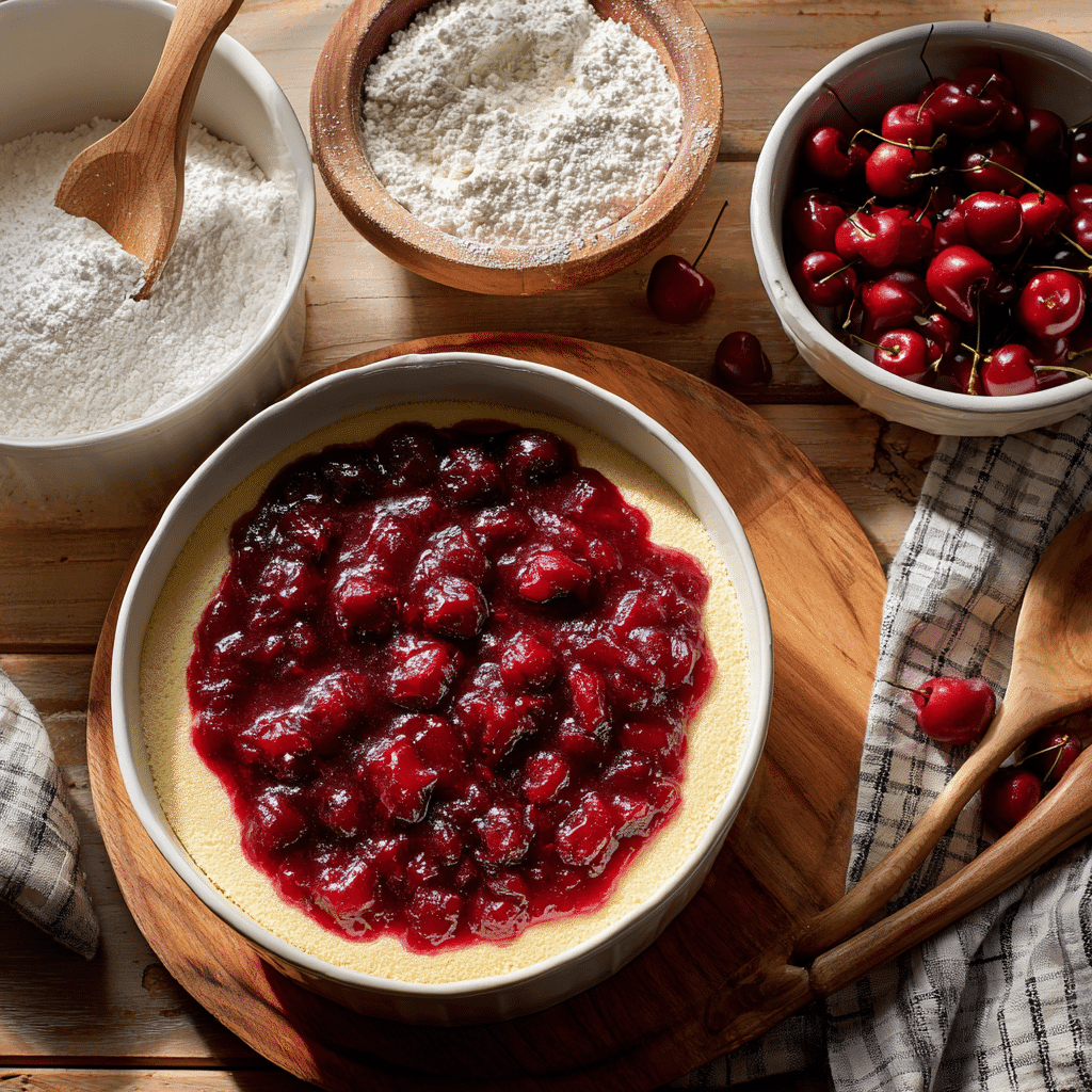Ingredients for cherry pie filling angel food cake dessert