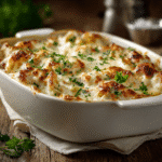 5 Ingredient Chicken Alfredo Bake creamy pasta casserole