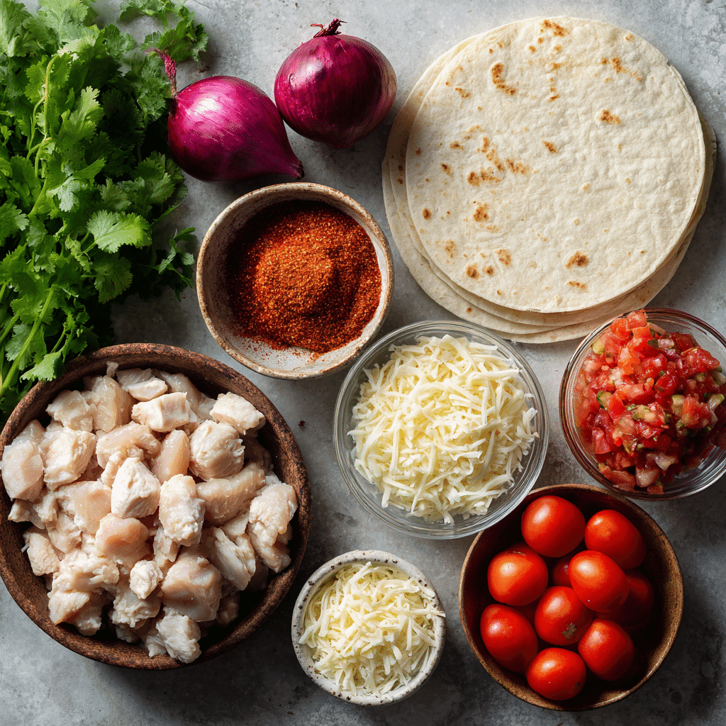 Ingredients for easy 5 ingredient chicken taco skillet