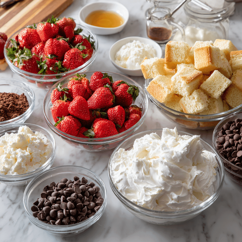 Ingredients for Strawberry Chocolate Chip Trifle