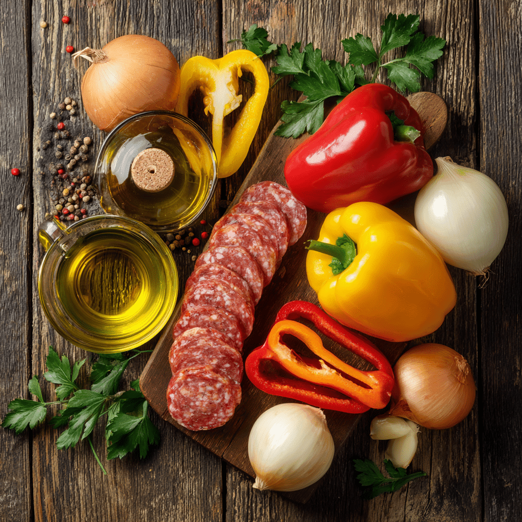ingredients for easy sausage and peppers recipe