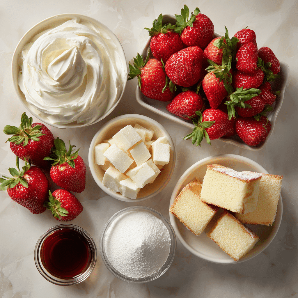 Ingredients for strawberry cream cheese trifle