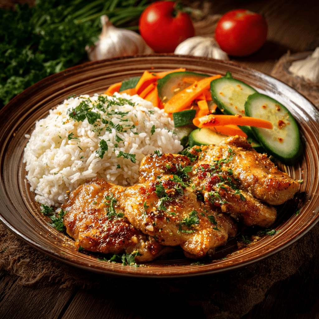 garlic butter chicken served with rice
