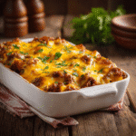 Cheesy Ground Beef Dinner Bake fresh from oven