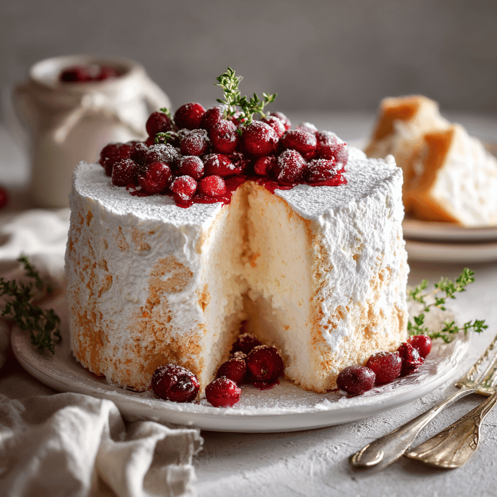 Holiday Cranberry Angel Food Cake Dessert fluffy festive cake