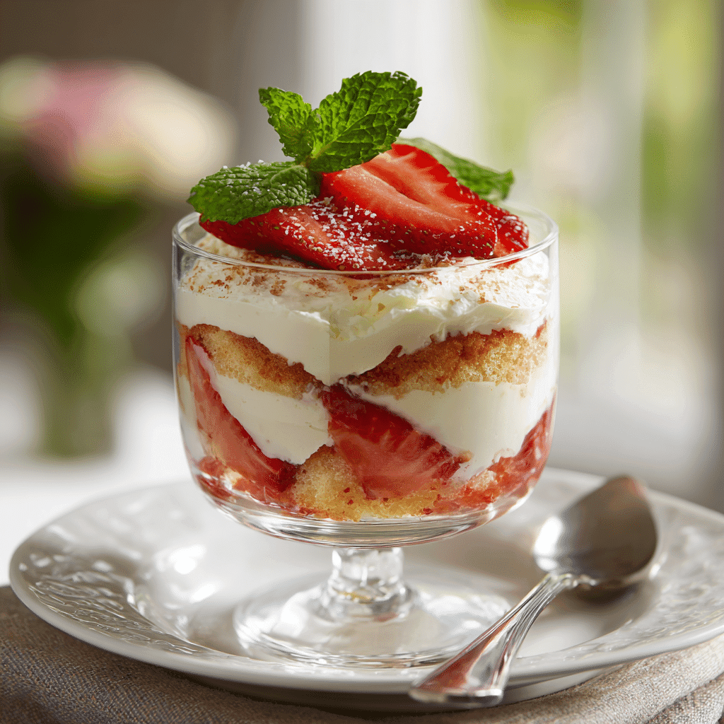 Individual serving of Classic Strawberry Angel Food Cake Trifle
