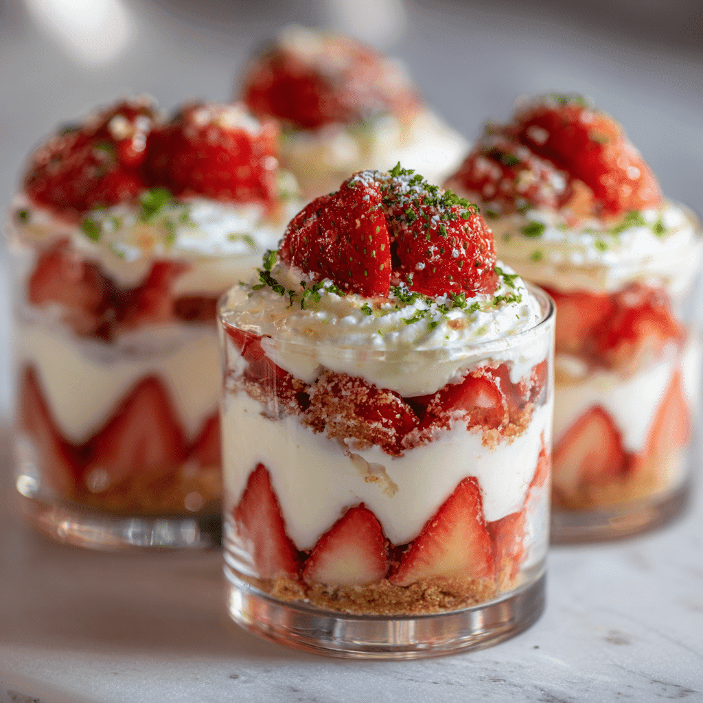 Serving strawberry cream cheese trifle in cups