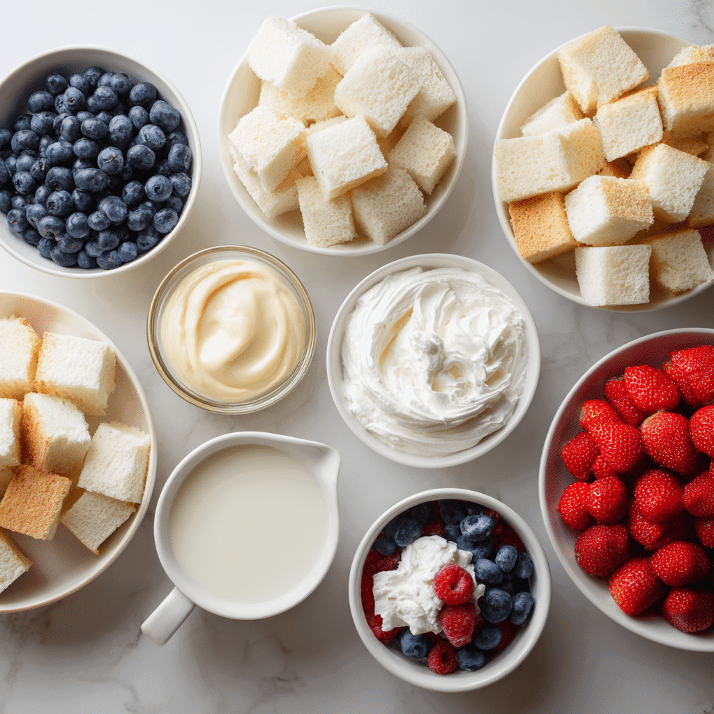 Ingredients for Angel Food Cake and Vanilla Pudding Dessert