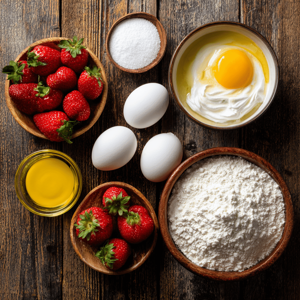 ingredients for angel food cake with strawberry glaze