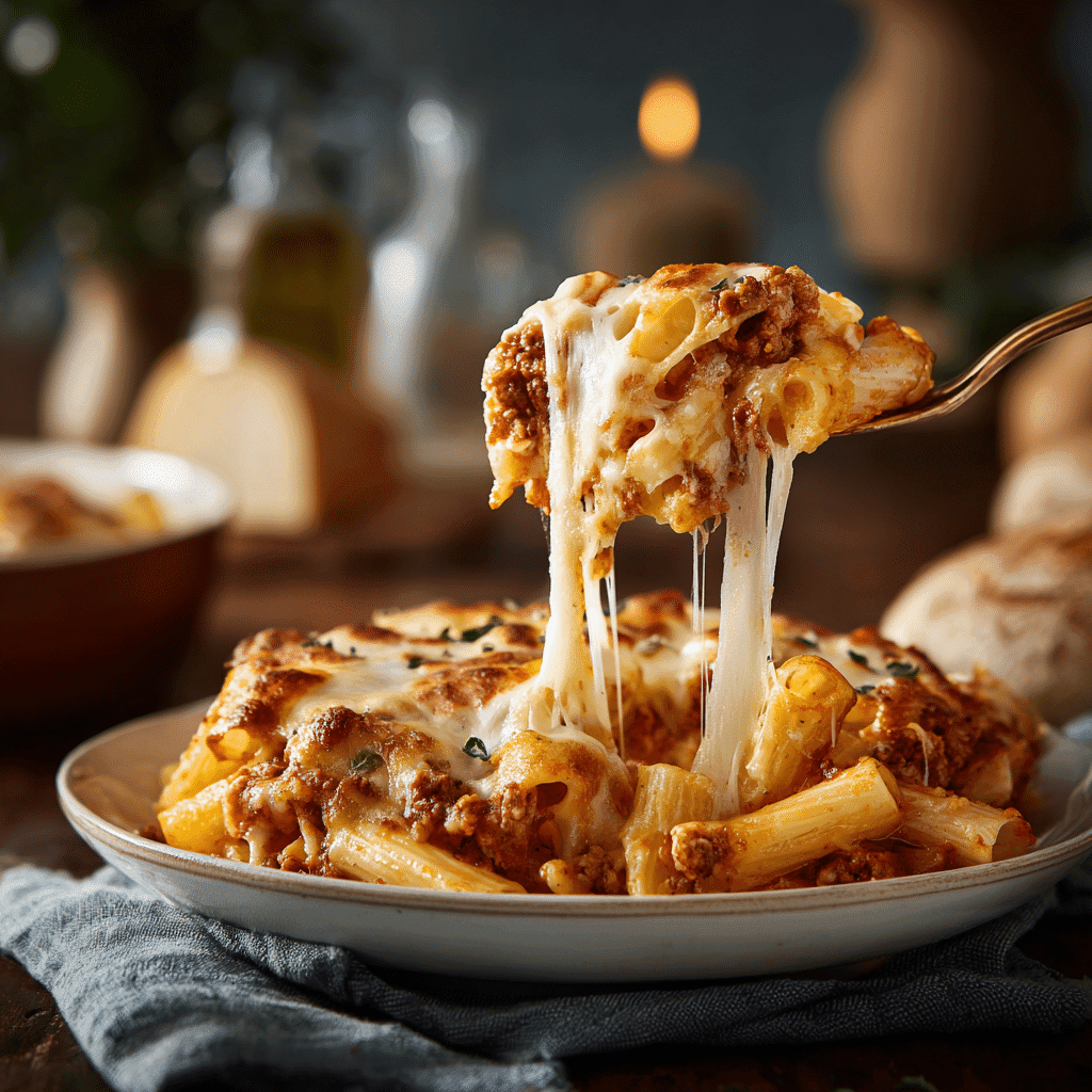 Serving 5 ingredient baked ziti dinner