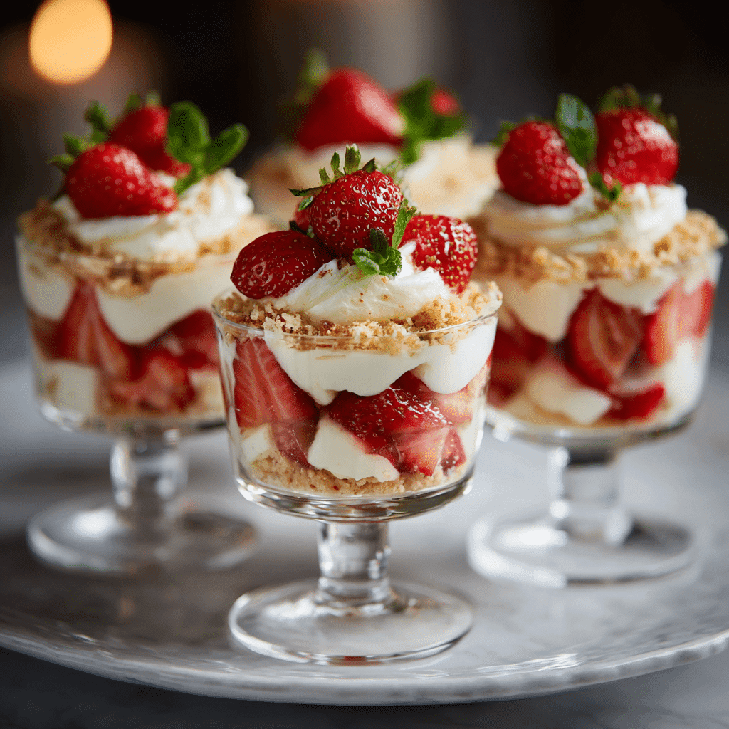 Serving no-bake strawberry cheesecake trifle