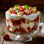 Strawberry cheesecake pudding trifle layered dessert