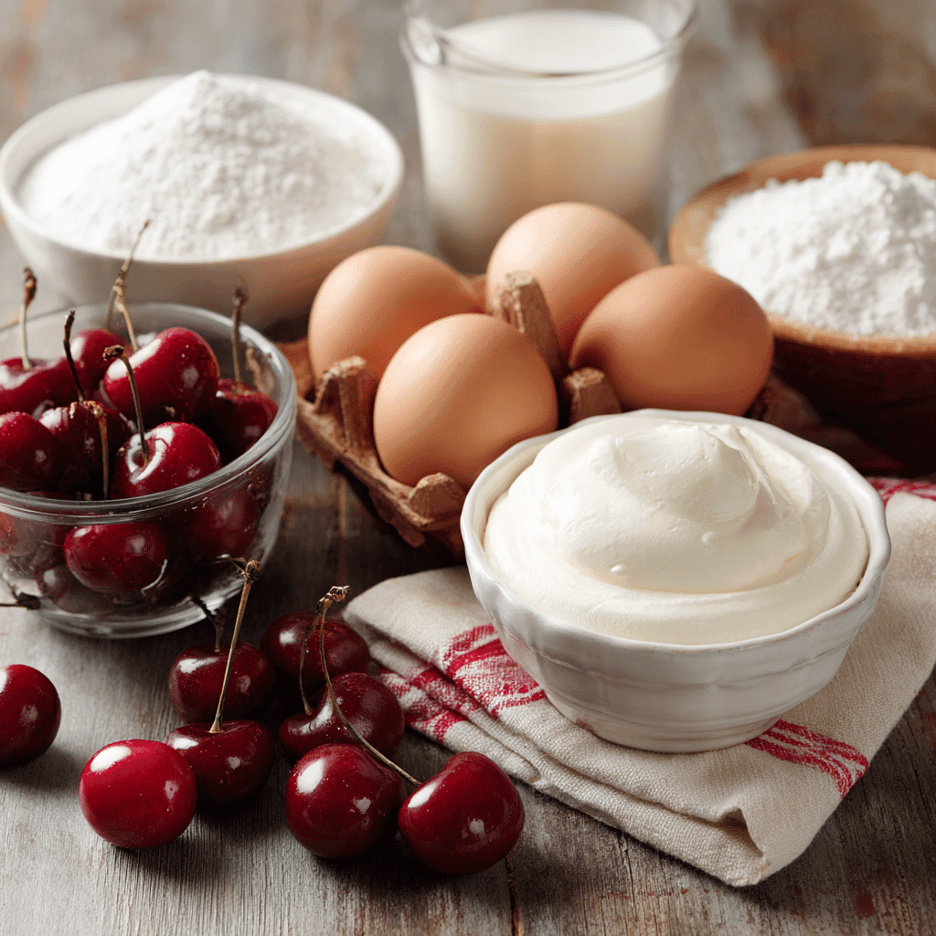 Ingredients for Angel Food Cake with Cherry Whipped Cream