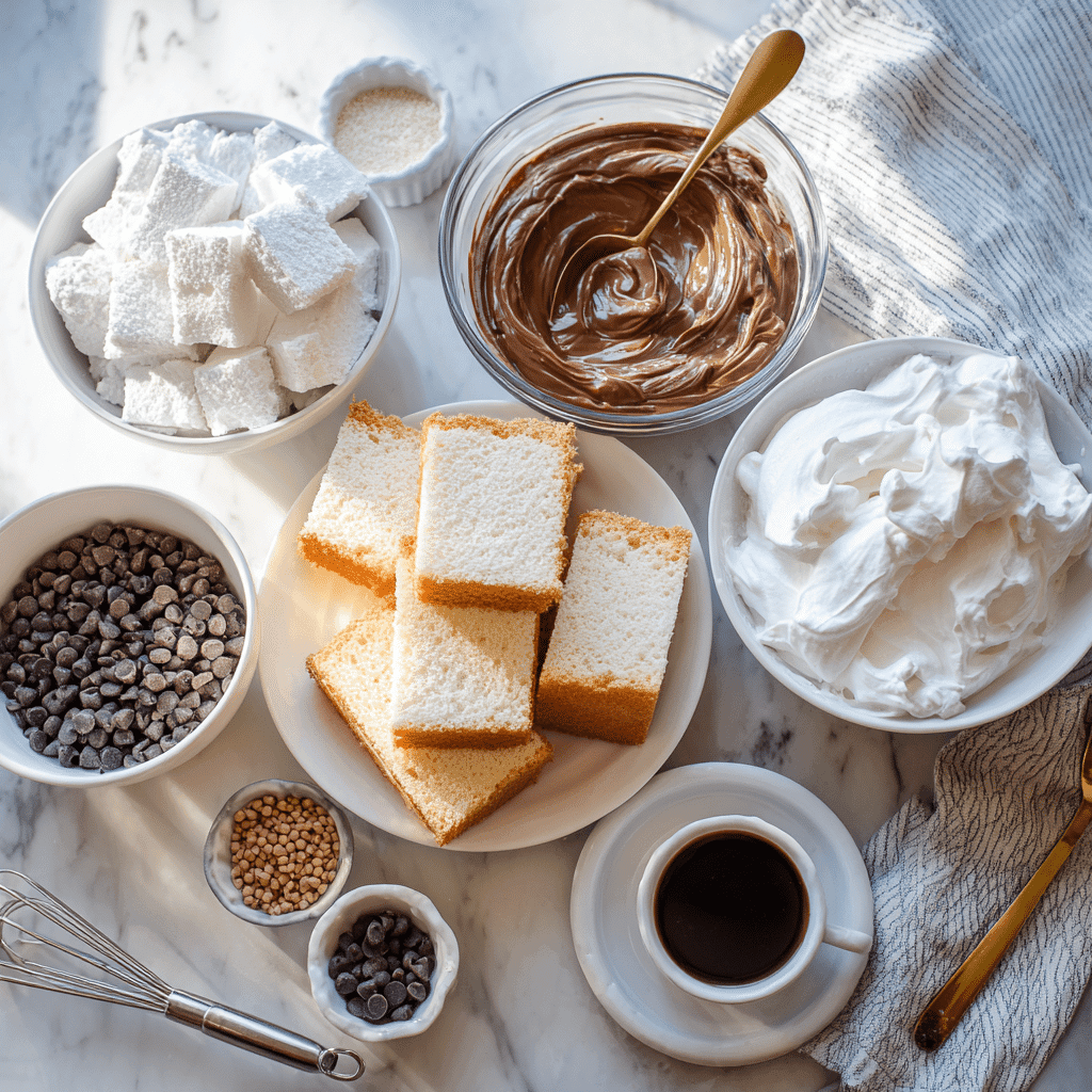 Ingredients for Chocolate Angel Food Cake Layered Dessert
