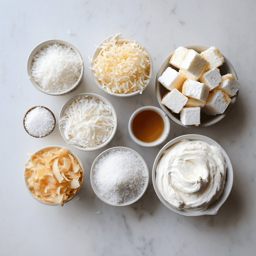 ingredients for coconut angel food cake dessert cups