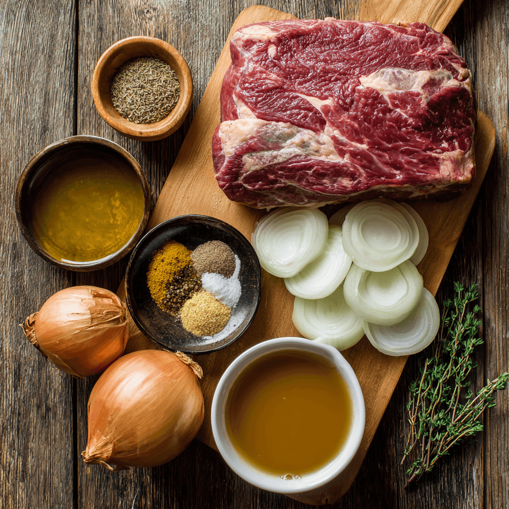 ingredients for lazy crockpot beef and onion gravy