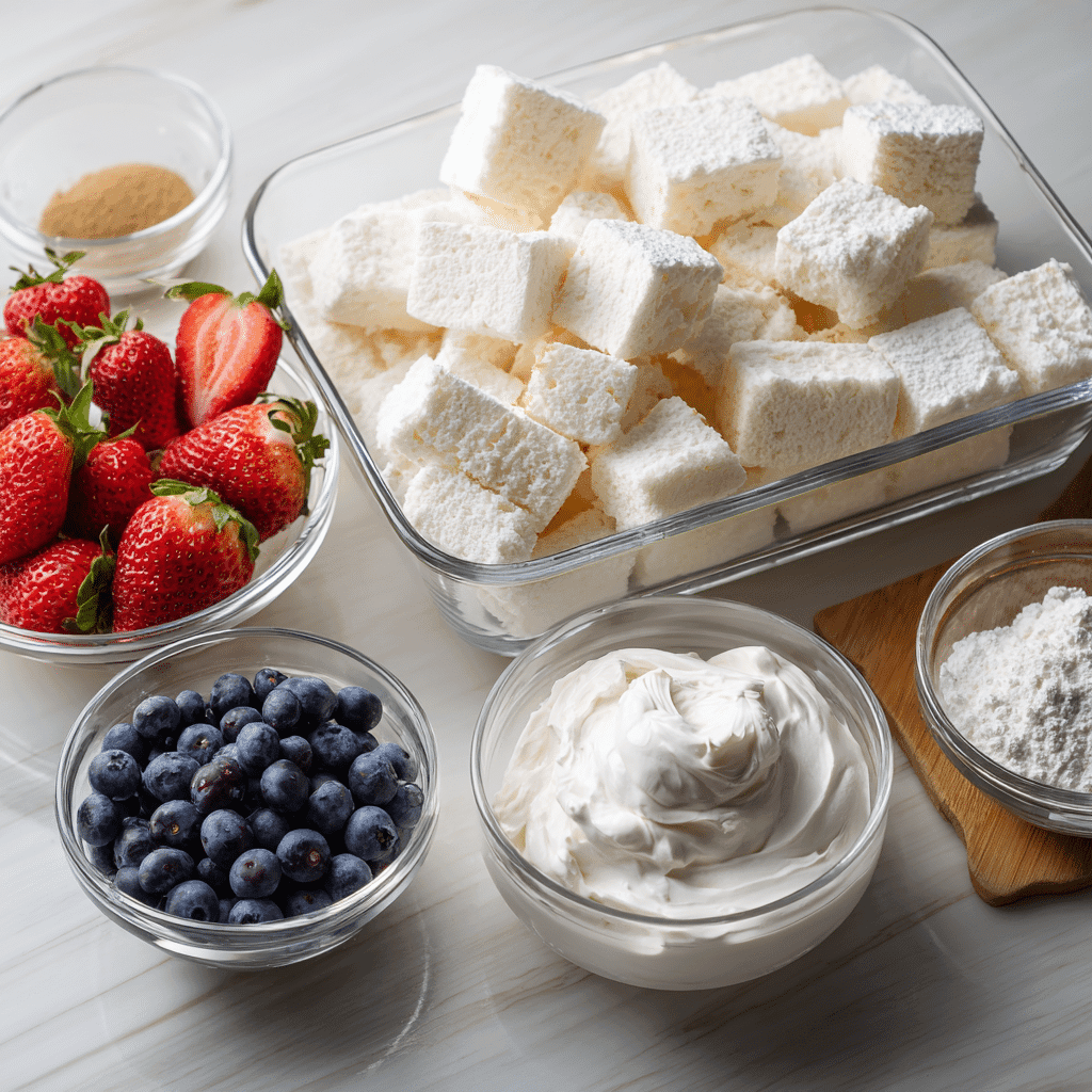 Ingredients for No-Bake Angel Food Cake Icebox Dessert